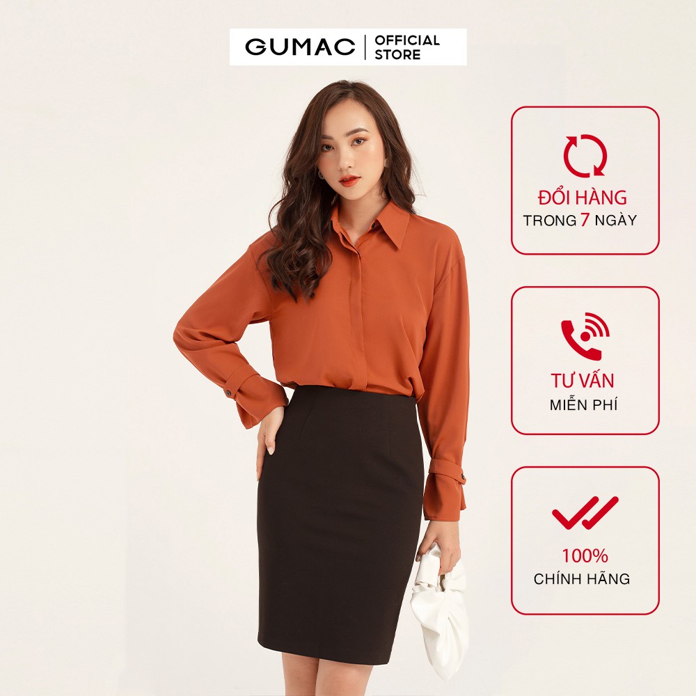 Áo sơ mi nữ tay kiểu GUMAC màu cam, đủ size, thiết kế basic thanh lịch AB146