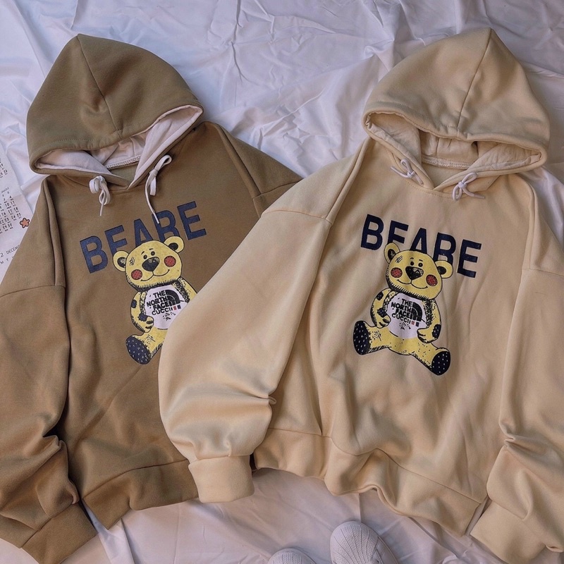 Áo khoác chui đầu hoodie nỉ ngoại có nón tay phồng in gấu unisex ulzzang nam nữ