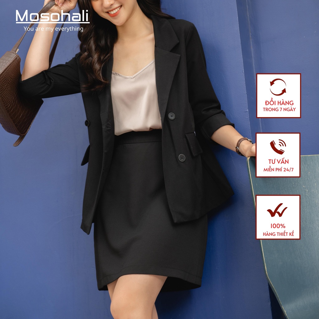 Set vest nữ đen trơn Mosohali set blazer thiết kế thời trang công sở (ÁO VEST+CHÂN VÁY)