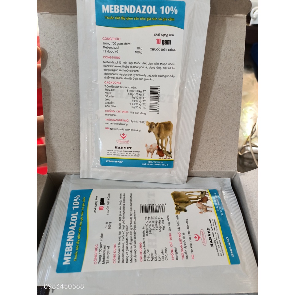 Gói MENBENDAZOL 10%  hanvet sản xuất dùng cho vật nuôi