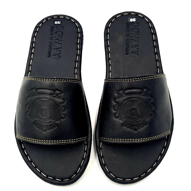 Dép quai ngang da bò Logo Vương Miện-Kinson Shop