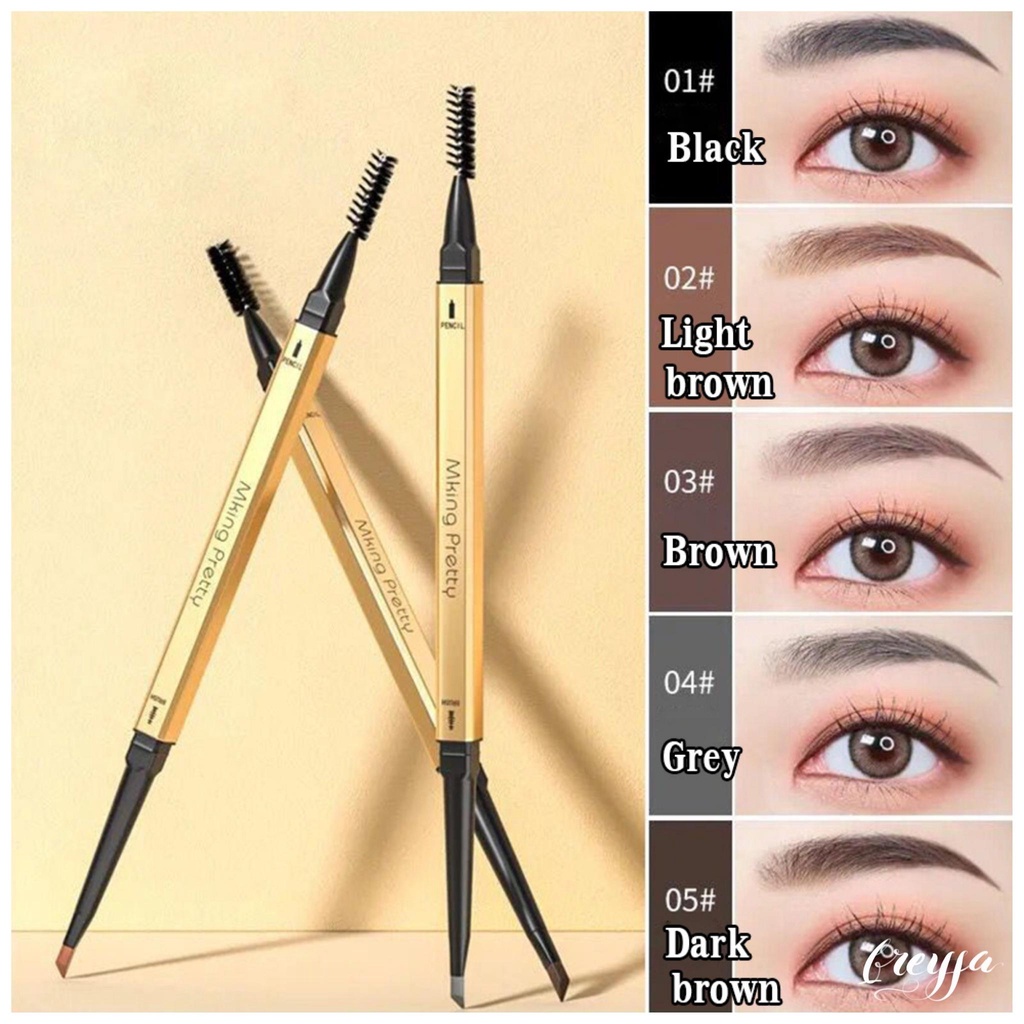 Chì kẻ mày Hanru vỏ mạ vàng, ngòi mảnh, 2 đầu tiện lợi màu tự nhiên chống thấm nước lâu trôi nhiều màu