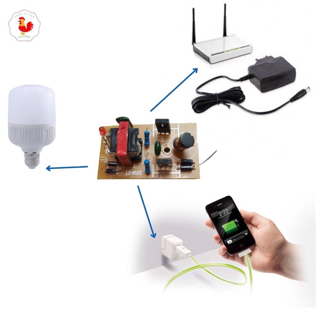 Mạch tăng áp 12v lên 220v 40w chuyển điện bình sang AC