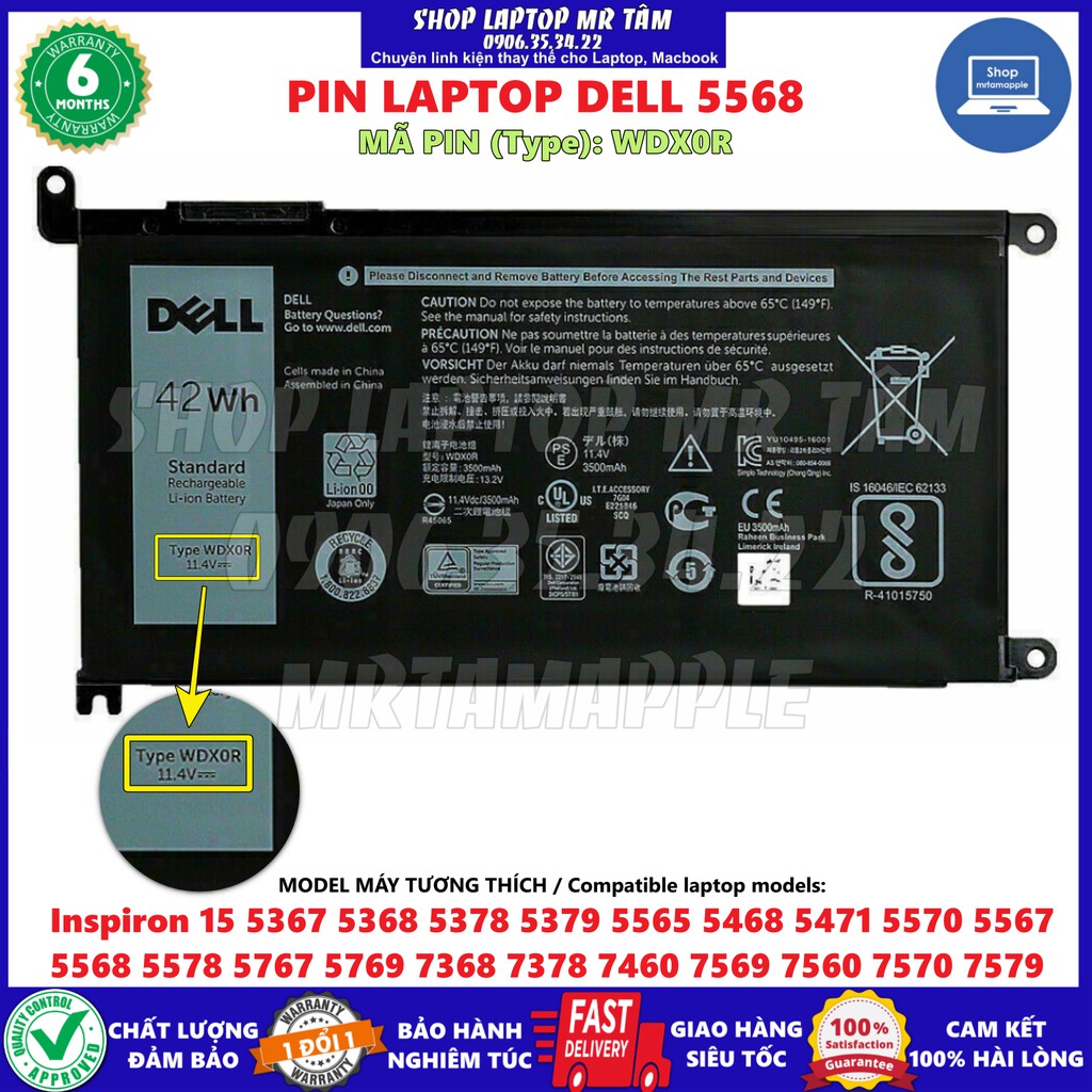 (BATTERY) PIN LAPTOP DELL 5568 (ZIN) - Inspiron 15 5567 5568 13 7368 5368 7560 7569 7579 Latitude 13 3379