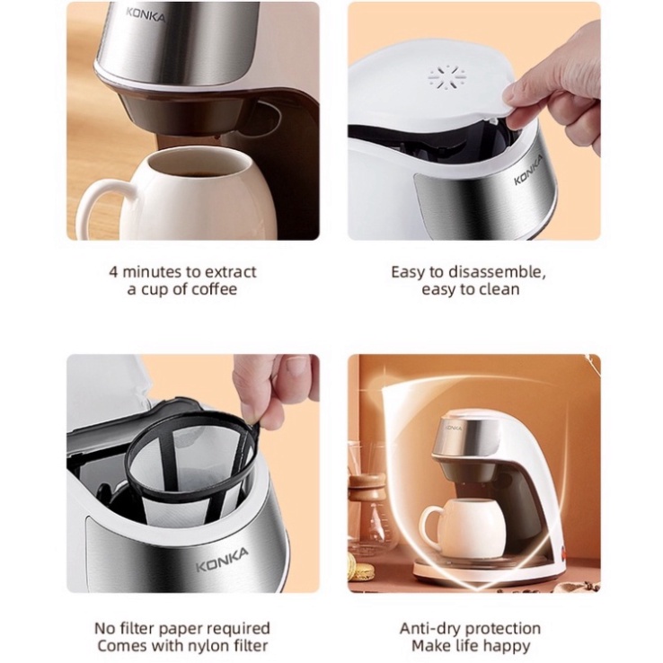 Máy pha coffe Kona Chính HãngTặng Kèm Cốc Sứ Dễ Sử Dụng