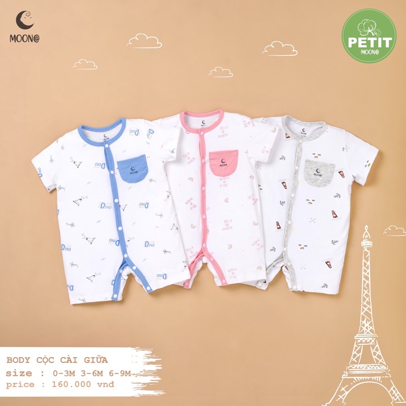 [Moon@] Body sơ sinh cài chéo chất Petit cho bé 3-7kg chính hãng mẫu mới