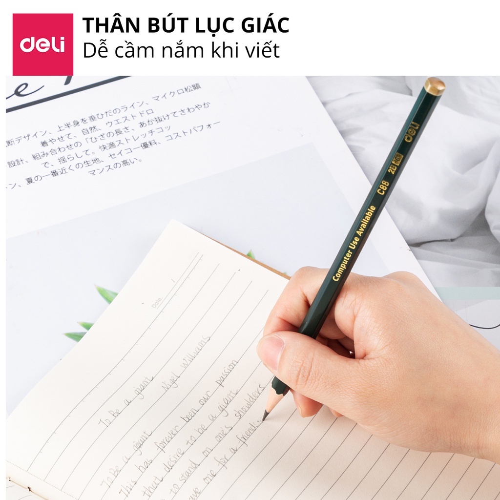 Bộ 12 bút chì gỗ học sinh Deli - Dùng thi giấy, quét máy chấm thi phù hợp với trường học và công sở- 2B