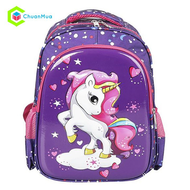 Balo cho bé gái đi học mẫu giáo, tiểu học in hình 3D ngựa Pony Unicorn Cao Cấp