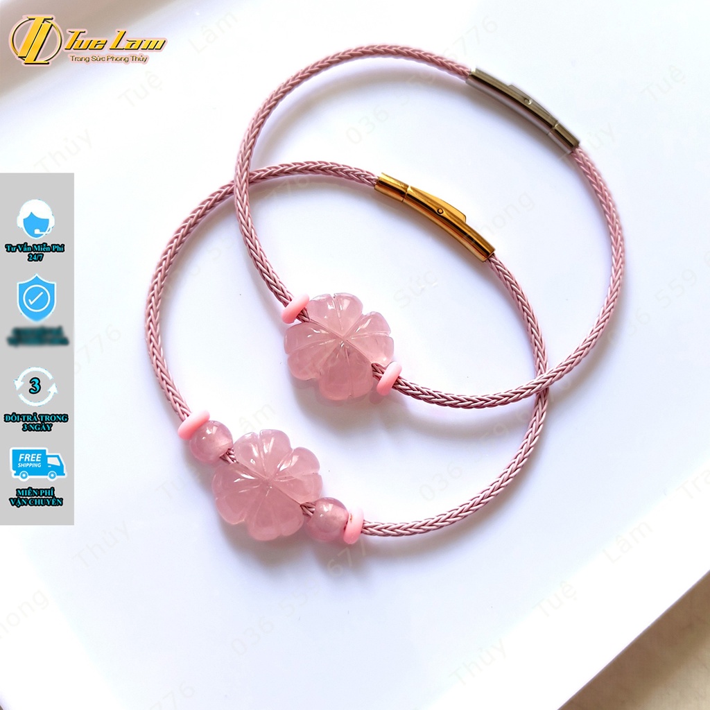 Vòng tay may mắn nữ cỏ 4 lá màu hồng hợp mệnh hỏa thổ, mang lại hạnh phúc bình an - Tuệ Lâm