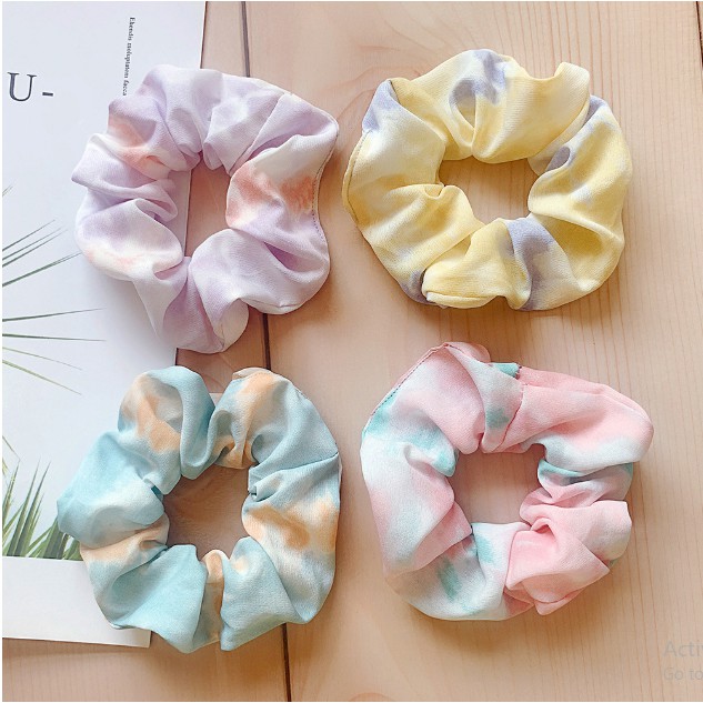Cột Tóc Scrunchies Buộc Tóc Họa tiết Loang Màu, Trái Cây Cực Xinh