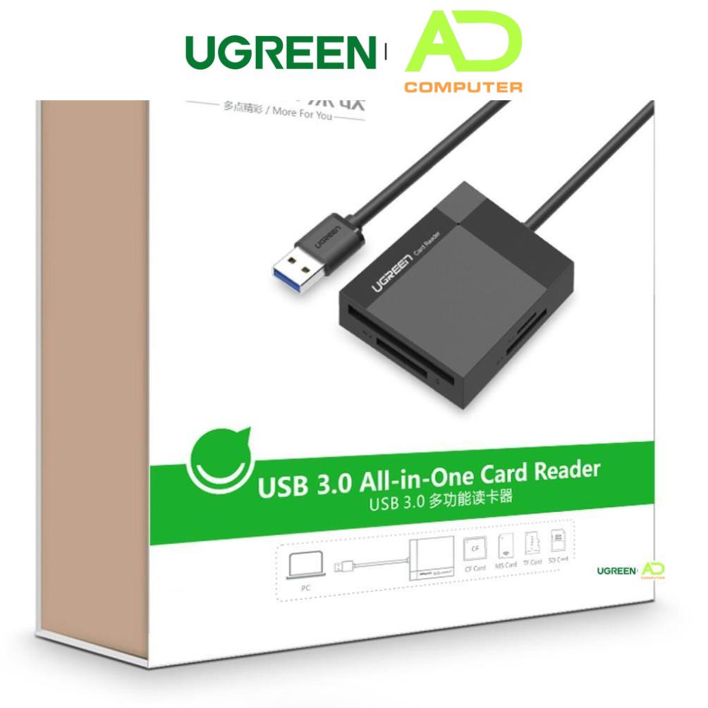 [Mã BMLTA50 giảm đến 50K đơn 99K] Đầu đọc thẻ USB 3.0 hỗ trợ thẻ TF/SD/CF/MS dài 0.5-1.5m UGREEN CR125