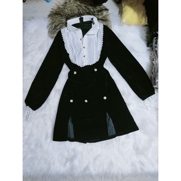 Đầm sơ mi nhung tiểu thư cao cấp ( giảm giá )