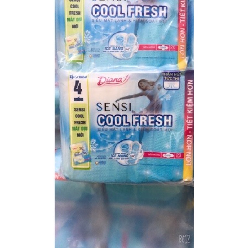 Băng vệ sinh Diana Sensi Cool Fresh Siêu Mỏng Cánh Gói 20+4 Miếng