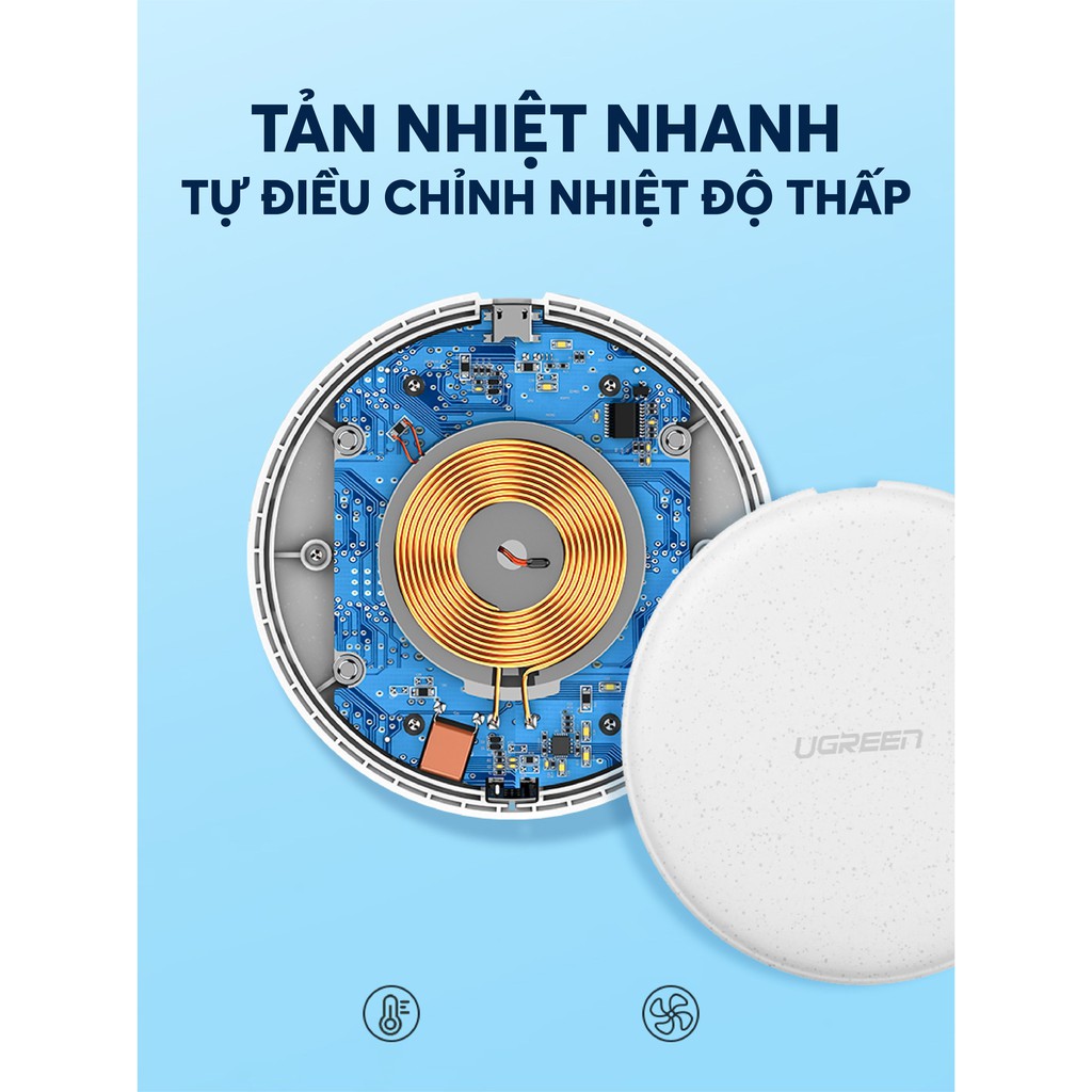 [Mã 2404EL10K giảm 10K đơn 20K] Sạc không dây công nghệ Qi 10W UGREEN 60112, sử dụng cho các dòng điện thoại iPhone