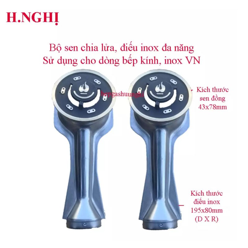 Bộ điếu và sen cao cấp 43x78mm, Sử dụng cho các dòng bếp mặt kính phổ thông