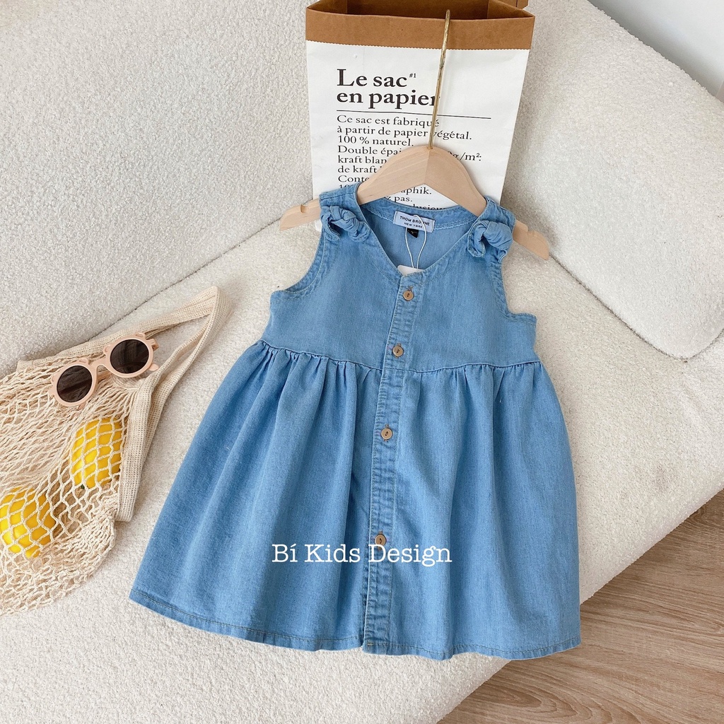 Váy bò demi mềm mại chi tiết nơ đính tay cho bé gái 1 2 3 4 5 6 7 thời trang trẻ em mùa hè Bí Kids