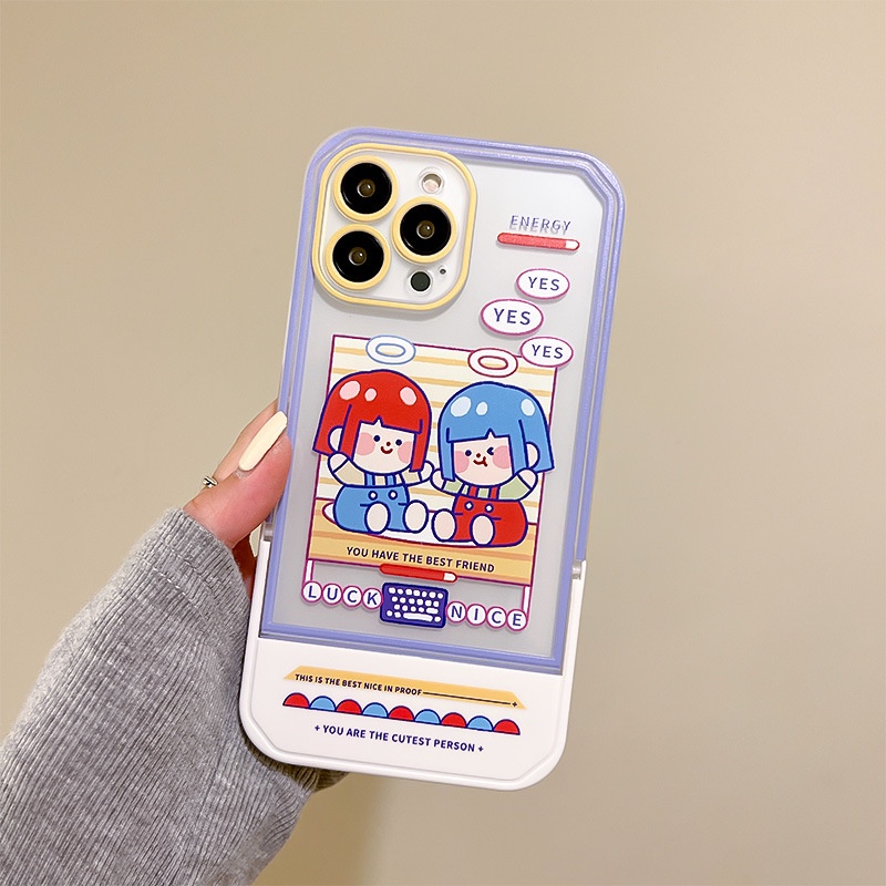 Ốp Điện Thoại Kèm Giá Đỡ Tàng Hình Họa Tiết Hoạt Hình Cho Iphone13Promax / 12Pro / Creative 11 / 6 / 7 / 8 / PLUS
