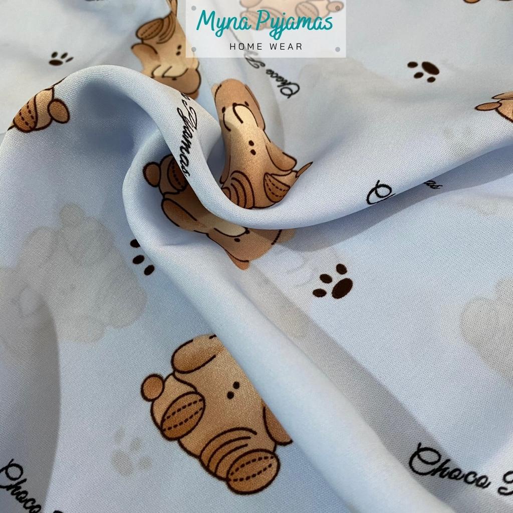 Bộ đồ ngủ tay ngắn quần dài in 3D chất lụa cao cấp MYNA PYJAMAS