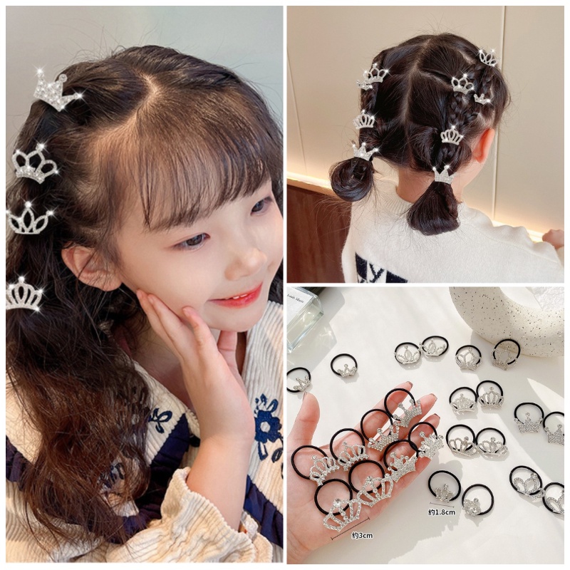 Dây Buộc Tóc Cao Su Đính Đá Hình Vương Miện Dễ Thương Thời Trang Hàn Quốc Không Đau Cho Bé Gái