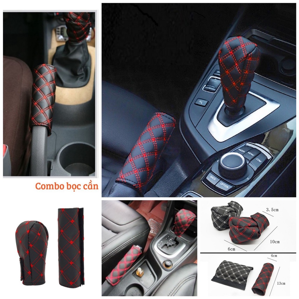 Bộ 2 cái ốp bảo vệ tay phanh cần số ô tô mẫu mới loại dày đẹp chất liệu da PU hàng cao câp lắp các xe