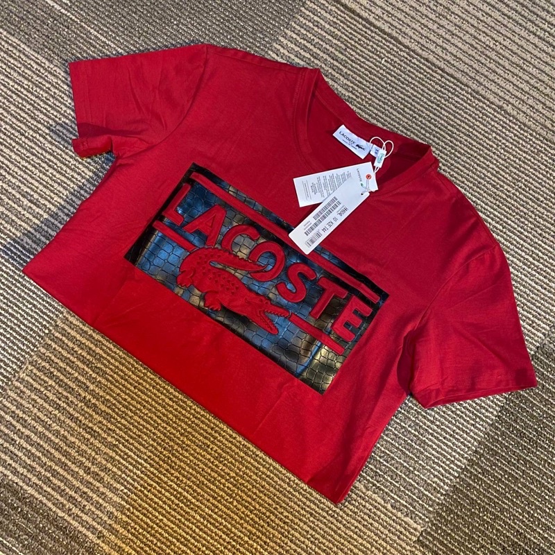 Lacos Áo Thun cotton Dáng Rộng In logo Đơn Giản Thoải Mái Thời Trang Cho Cặp Đôi