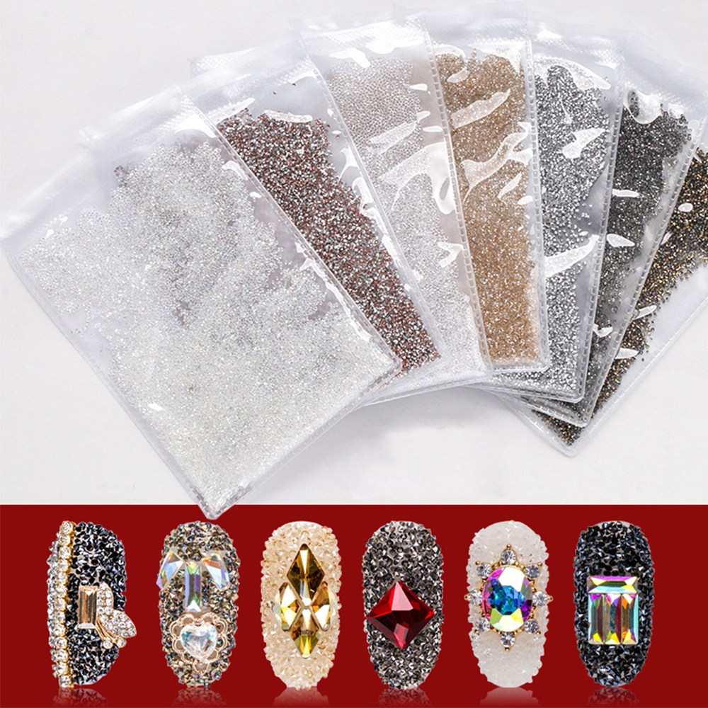 FALLFORBEAUTY Shining 3D Nail Art Decorations Unfoiled DIY Nail Art Nail|Mini Beads 1440Pcs/Pack Glass Diamonds Nail Glitter Non HotFix Micro