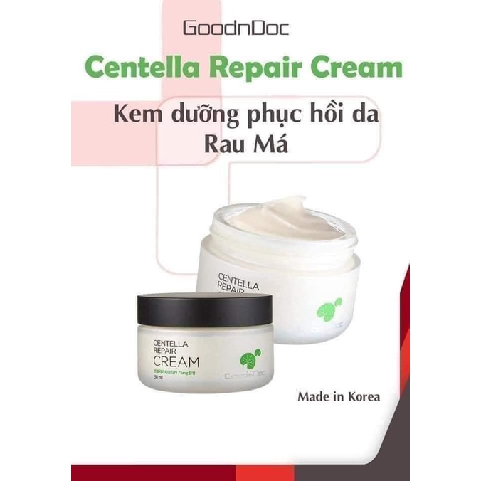 GoodnDoc Kem rau má Dưỡng Ẩm Phục Hồi Da GoodnDoc Centella Repair Cream (Nhập khẩu chính hãng)