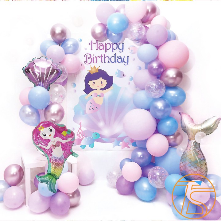 Set Trang Trí Sinh Nhật Hình Poster Nàng Tiên Cá - Bộ Trang Trí Cho Thôi Nôi Cho Các Bé Trai, Bé Gái - Happy Birthday