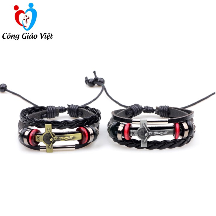 Vòng Tay Thánh Giá Thời Trang, Vòng Tay Công Giáo Handmade Bằng Da Cao Cấp