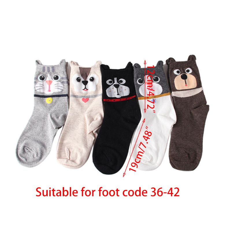 Bộ 5 Đôi Vớ Cotton Cổ Thấp In Họa Tiết Hoạt Hình Chó Mèo 3D Thoáng Khí Phong Cách Harajuku Cho Nữ