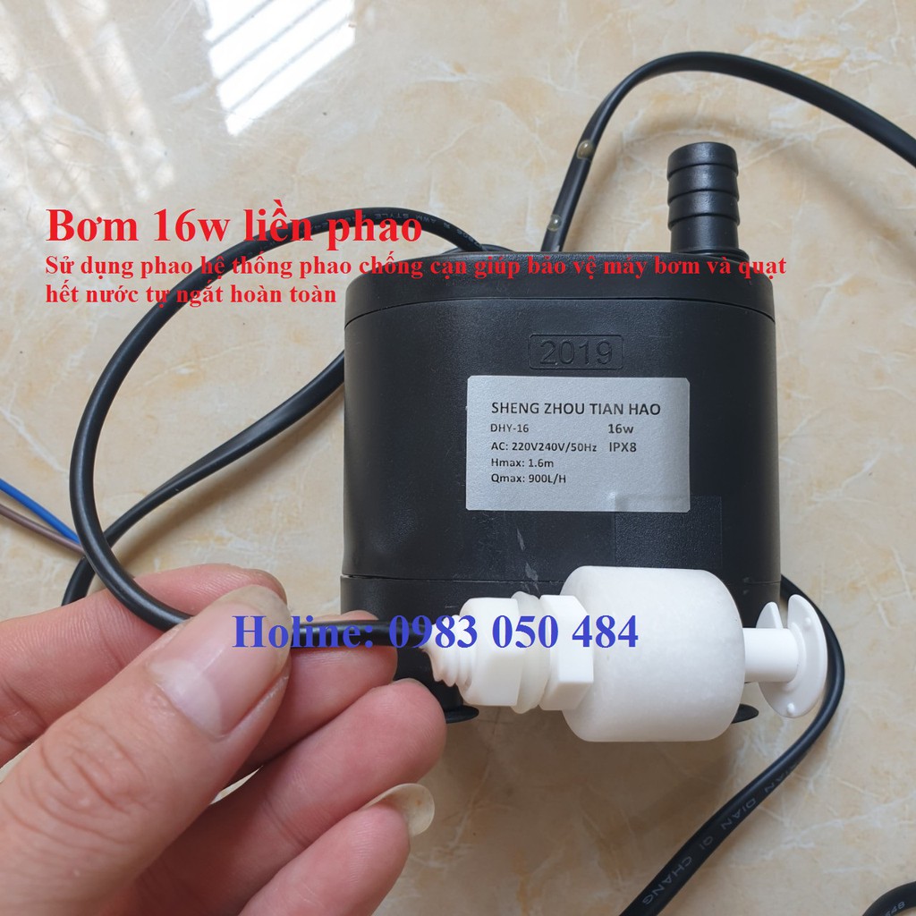 Bơm nước quạt điều hòa - bơm quạt hơi nước 16W liền phao chống cạn