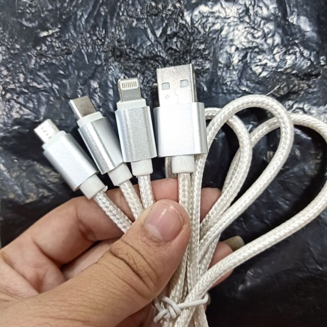 (BAO TEST 1 ĐỔI 1) Cáp sạc 3 đầu dây dù type c, iphone, micro USB sạc được tất cả các dòng điện thoại bền chính hãng