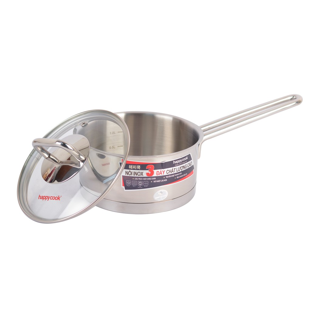 Quánh Inox 304 Bếp Từ Nắp Kính Cao Cấp 16cm Happy Cook Novelty Q16-NV