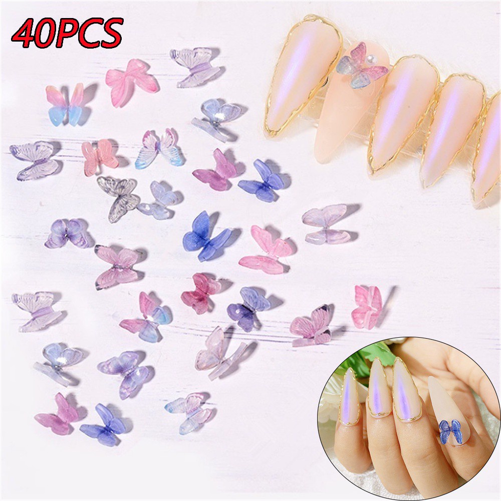 Set 40 Phụ Kiện Trang Trí Móng Nghệ Thuật Hình Bướm 3D Nhiều Màu Sắc | BigBuy360 - bigbuy360.vn