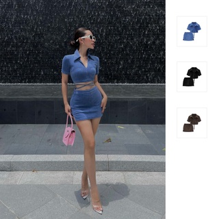 Set nữ polo ngắn nhung, chất vải thun gân nhung thoải mái, wsd000248, somehow