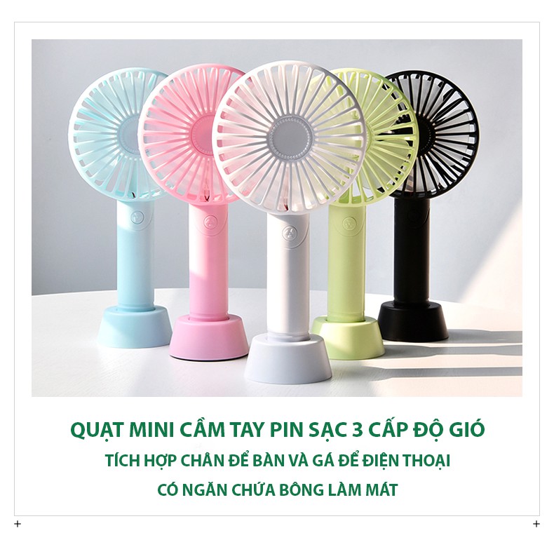 Quạt Mini Cầm Tay Pin Sạc 3 Cấp Độ Gió Cao Cấp Chính Hãng Aroma Therapy