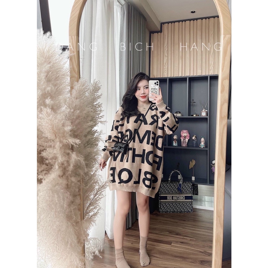 áo len nữ form rộng, áo len nữ họa tiết chữ cá tính phom oversize rộng dấu quần chất len dày dặn bo viền xịn sò hàng hot | BigBuy360 - bigbuy360.vn