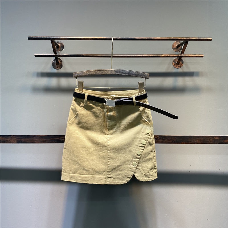Jiashucheng Chân Váy Ngắn Lưng Cao Màu Trơn Cài Nút Thời Trang Mùa Hè Hàng Mới Đơn Giản Dễ Phối Đồ Dành Cho Bạn Nữ