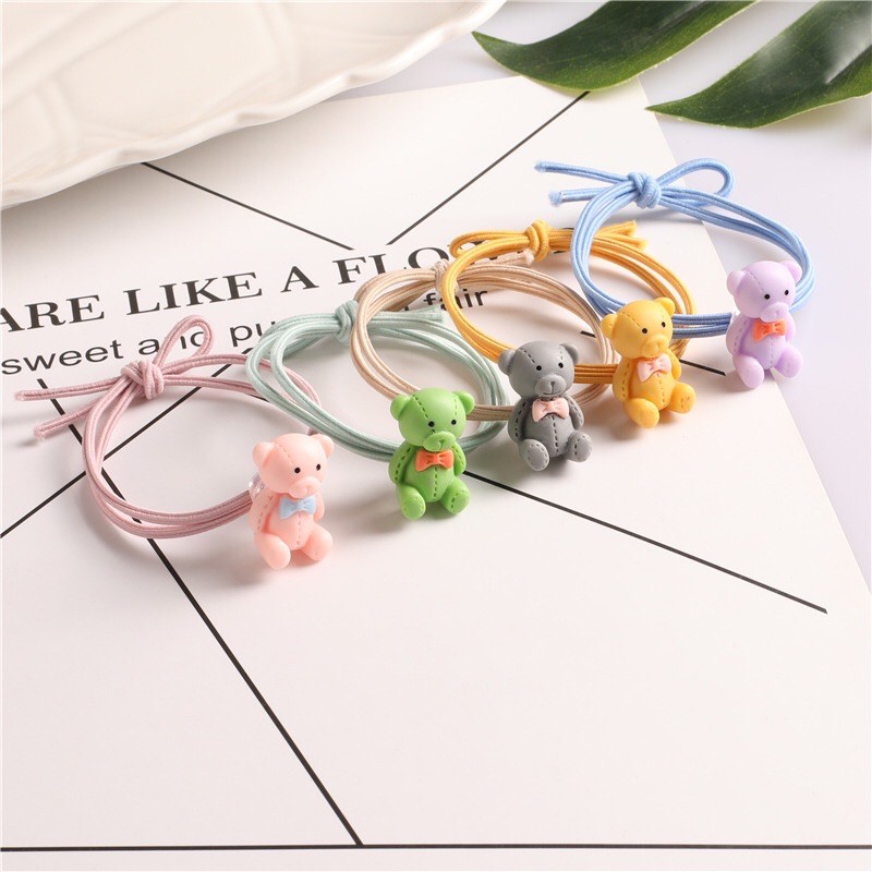 DÂY THUN CỘT TÓC, BUỘC TÓC ĐÍNH HÌNH CHÚ GẤU DỄ THƯƠNG, STYLE HÀN QUỐC