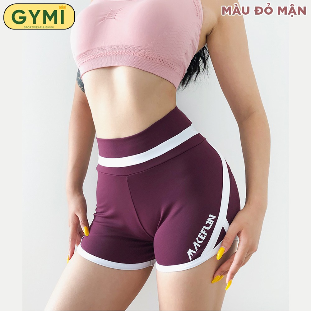 Quần tập gym yoga nữ GYMI QS13 dáng đùi short chất thun mịn cạp cao nâng mông có viền trắng thể thao