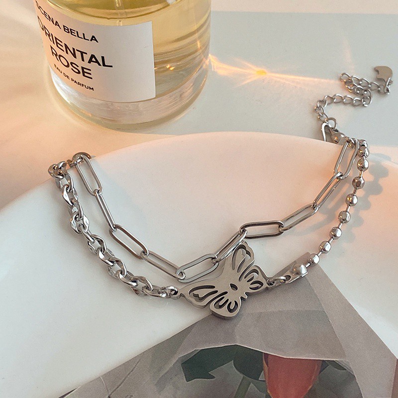 Vòng Đeo Tay Hai Lớp Hình Bướm 191145Vòng Tay Cảm Giác Phong Cách Hàn Quốc Cá Tính