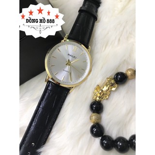 Đồng hồ nữ HALEI dây da TẶNG 1 vòng - dây đen mặt trăng