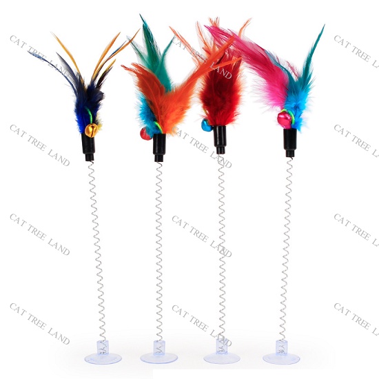 ĐỒ CHƠI CHÓ MÈO, LÒ XO DÍNH SÀN CÓ LÔNG VŨ VÀ CHUÔNG LỤC LẠC