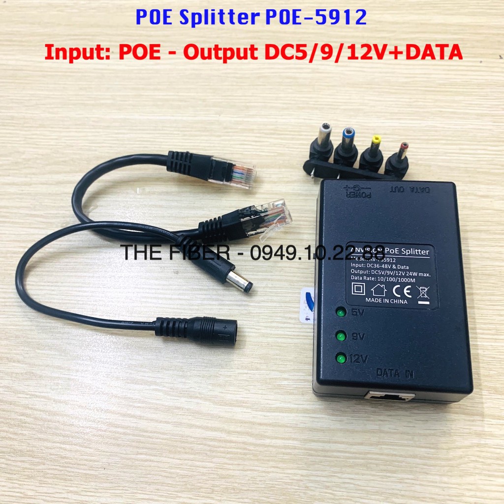 Bộ tách tín hiệu DATA và nguồn DC 5V/9V/12V từ POE - POE Splitter POE5912