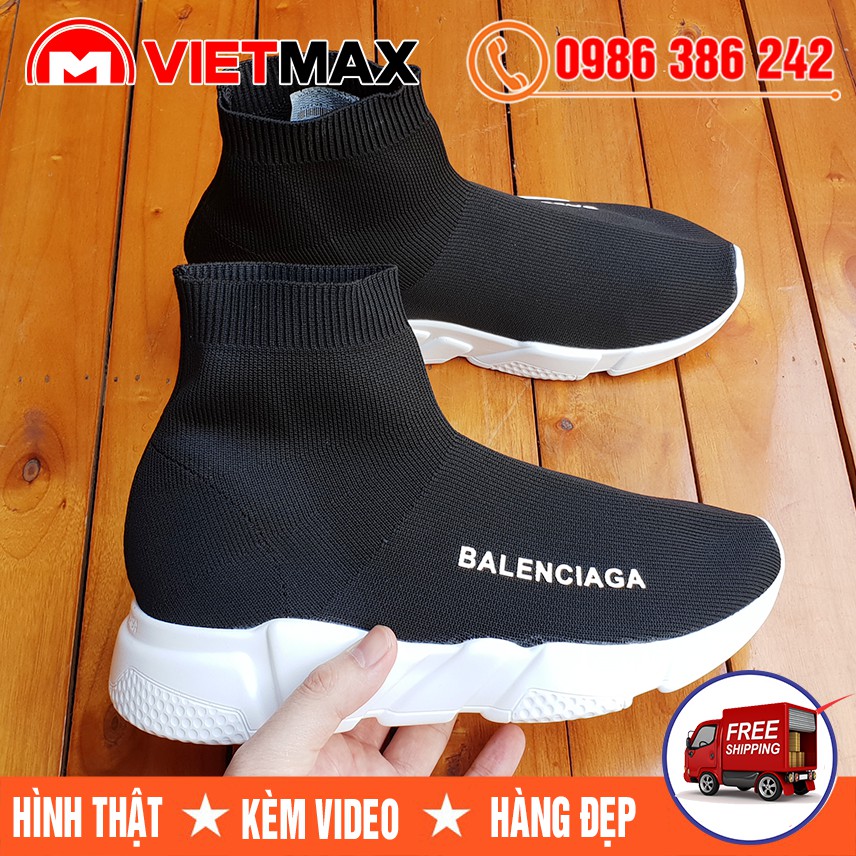 [Video Ảnh Thật] Giày Balen Cổ Chun Đen Trắng Cổ Cao Nam Nữ | BigBuy360 - bigbuy360.vn