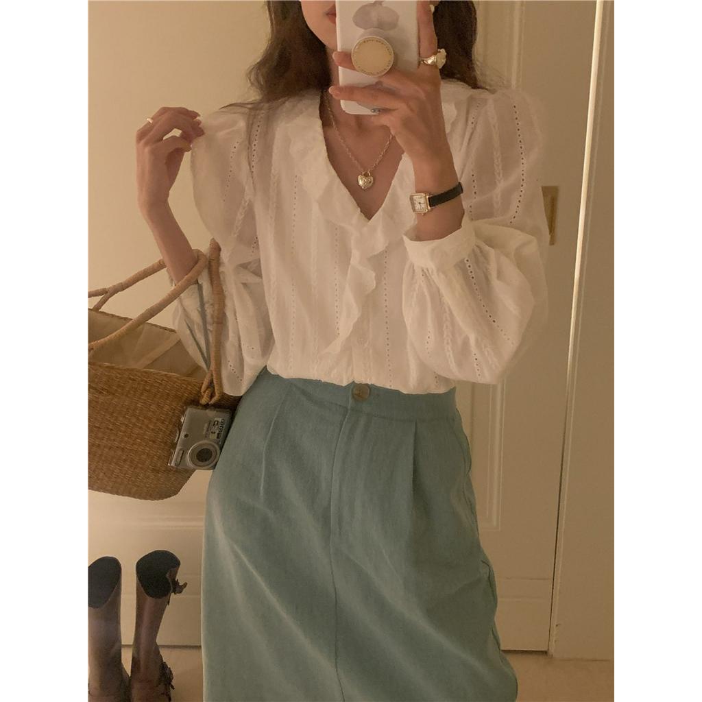 Áo Sơ Mi Dài Tay Thêu Ren Lỗ Phong Cách Hàn Quốc Sành Điệu 62765