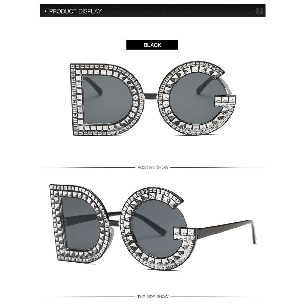 Kính mát ngoại cỡ SAMJUNE gọng chữ D và G đính đá thời trang độc đáo cho nữ