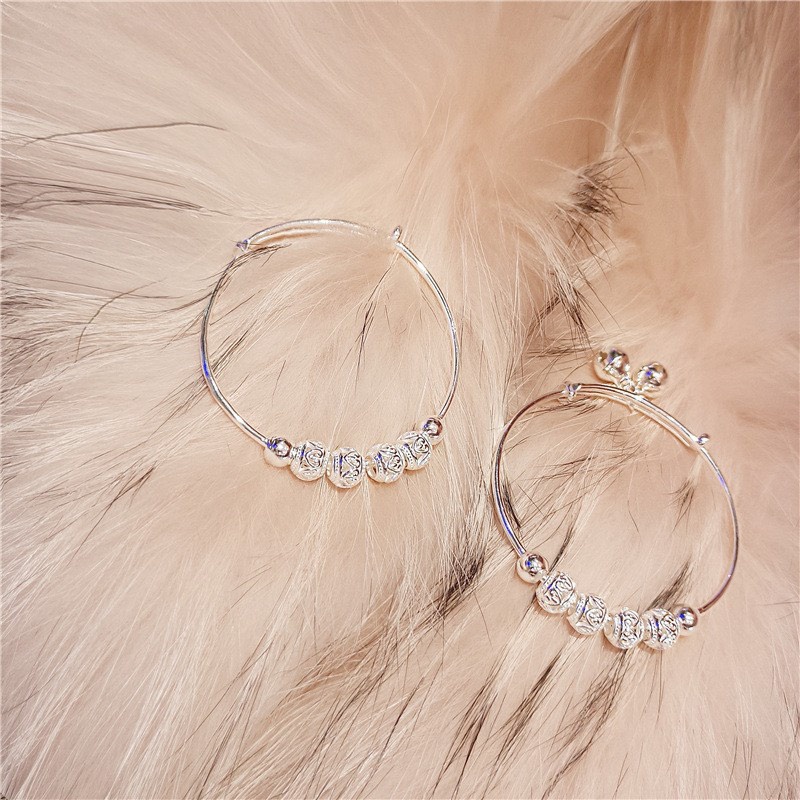 Vòng tay bạc nữ 925, lắc tay nữ bạc đính kèm hạt khắc hình trái tim SUNF76 | BigBuy360 - bigbuy360.vn