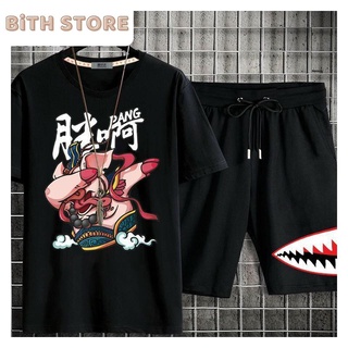 Set đồ đùi nam, bộ đồ mặc in cá mập, bộ đồ thể thao thun lạnh cực mát