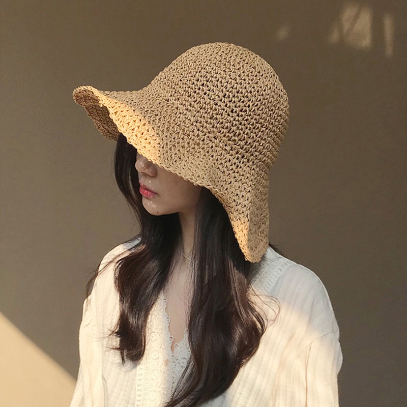 Mũ cói đi biển Floppy Cloche - mũ chuông vành rộng - chất cói mềm - đan móc thủ công